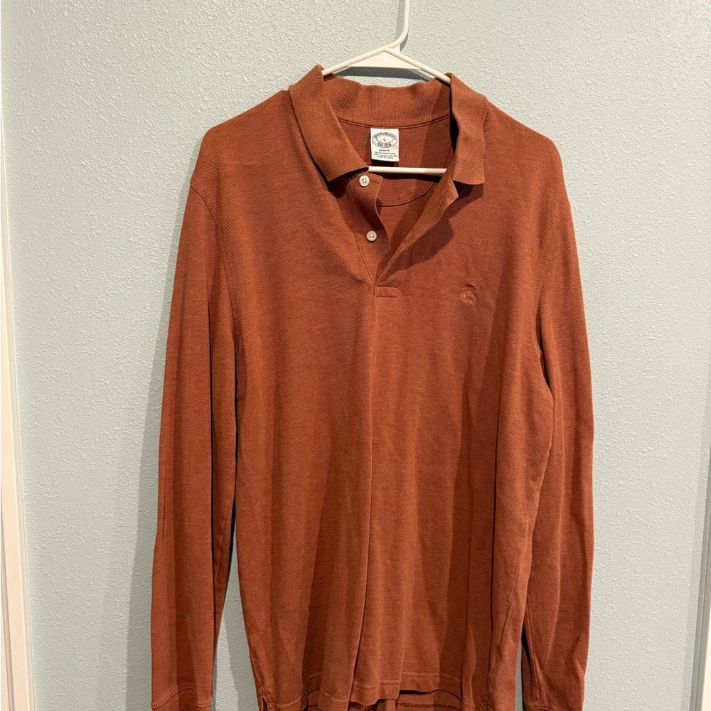 Brooks Brothers Burnt Orange Long Sleeve Polo